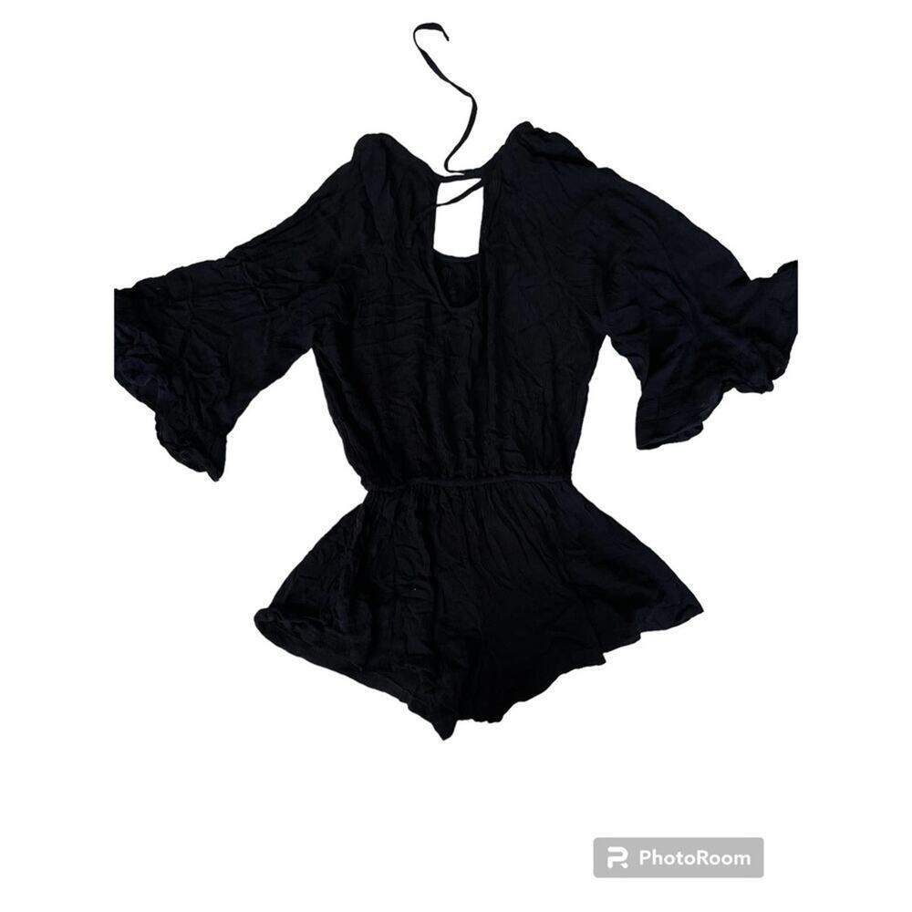RAISINS Shoreline Black Romper Cover Up S NWT Swim Beach Boho Ruffle Sleeve - Picture 5 of 5